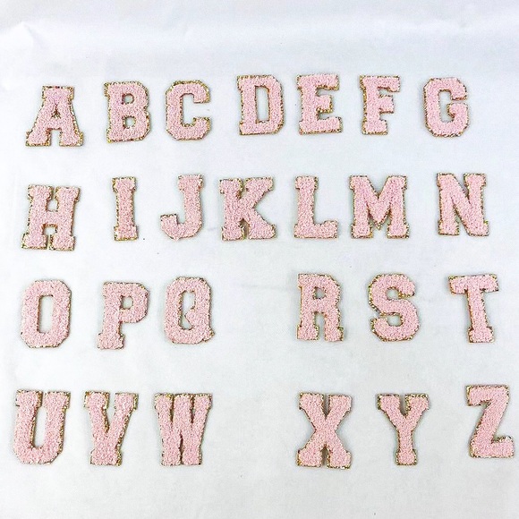 Pink Glitter Chenille Gold Monogram Letter Patch - Picture 5 of 5